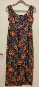 1960s Vintage Psychedelic Print Silk Empire Line Maxi Dress UK 8 - Picture 1 of 5