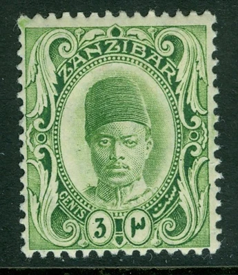 Zanzibar 3a green, mint, Scott #100 - Image 1 of 2