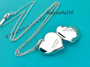 17.75" Tiffany & Co Heart MOM Locket Small Pendant Necklace Silver w Pouch -Auth - Picture 1 of 13