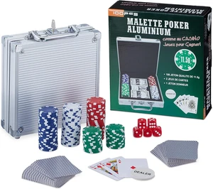 Valigetta Da Poker, 100 Chips Senza Valore, 2 Mazzi Di Carte, 5 Dadi, Dealer, Po - Foto 1 di 12