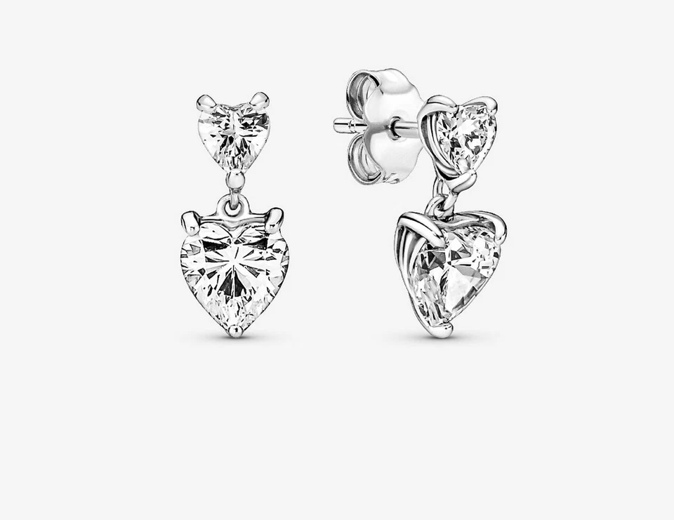 Pandora 291199c01 Orecchini Pendenti Due Cuori Argento - Immagine 1 di 1