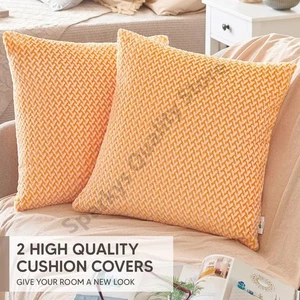 Pauleon 2 Pack Jacquard Cushion Covers Turmeric 45x45 cm Premium Fluffy Fleece - Picture 1 of 4
