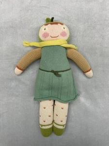 BlaBla Strickpuppe 18 Zoll grünes Kleid gelber Schal Handarbeit Baumwolle Plüschtier - Bild 1 von 7