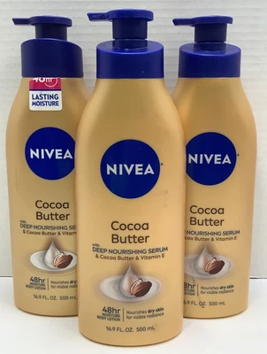 NIVEA Loción Corporal Manteca de Cacao para Piel Seca, 48 horas de Humedad, 16,9 oz, Paquete de 3 Foto 1 de 4