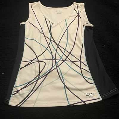 Camisa sin mangas para mujer Izod Cool FX talla XS negra azul a rayas cuello en V Foto 1 de 3