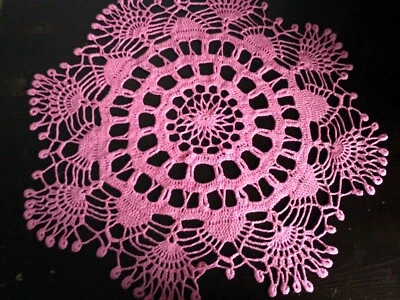 Pink crochet doily Lace tablecloth Handmade table cover 22 inches Vintage style - Image 1 of 4