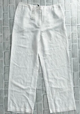 Nuevo con etiquetas Pantalones Eileen Fisher Blanco Pierna Ancha Tencel y Lino Orgánico Blanco Slub Talla XL Foto 1 de 4