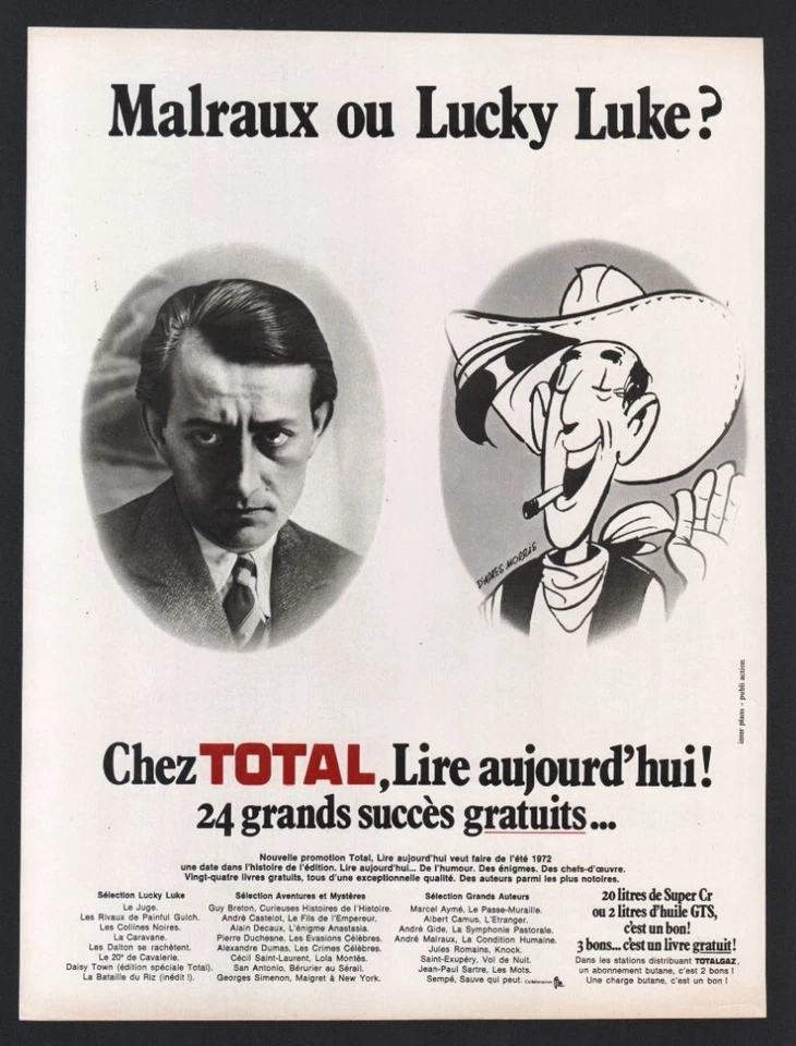 publicite 1972 station Total d'apres Morris Lucky Luke  Malraux pompe a essence - Photo 1/1