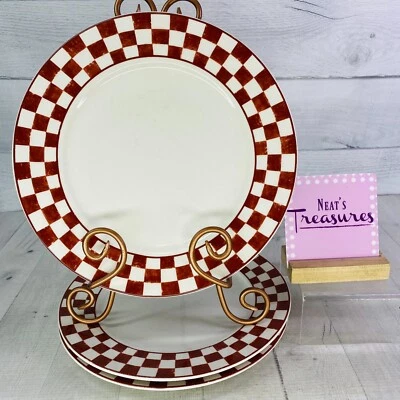 Juego de 3 platos de cena de gres con borde a cuadros blanco rojo FARM FRESH para el hogar Foto 1 de 4