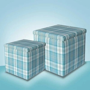 Plaid fabric Upholstered Square Ottoman with storage Box Bedroom Footstoo - Picture 1 of 5