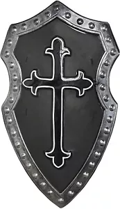 Black Cross Medieval Shield, Matte Black with a Gothic Cross Symbol - for Kids - Picture 1 of 5