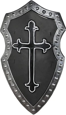 Escudo Medieval Cruz Negra, Negro Mate con Símbolo Cruz Gótica - para Niños Foto 1 de 4