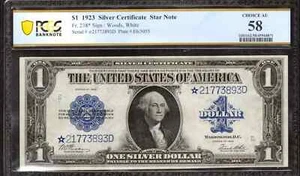 1923 $1 SILVER CERTIFICATE STAR NOTE FR.238* WOODS WHITE PCGS 58 CHOICE AU (893D - Picture 1 of 2