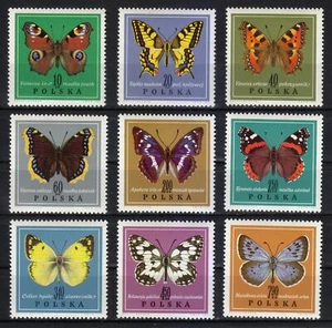 Poland 1967 MNH Mi 1797-1805 Sc 1542-1550 Various Butterflies ** - Picture 1 of 2