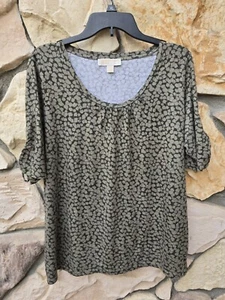MICHAEL KORS Boho Artsy Green Ruched Short Sleeves XL - Picture 1 of 2