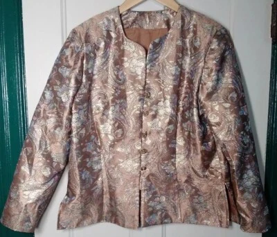 Blazer De Colección Old Money Metálico Para Mujer 42"- Pecho Taupe Dorado Brocado Rosa Botones Foto 1 de 4