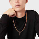 Handmade Wooden Cross Pendant on Beaded Chain - Religious Men's Necklace