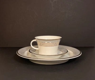 10 PLATO DE CENA Strawberry Street, taza de té, platillo platino plata rayas cromadas Foto 1 de 4