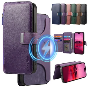 For iPhone 16 14 13 12 15 Pro Max Magnetic Detachable Leather Card Wallet Case - Picture 1 of 15