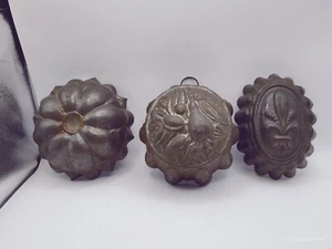 Antik Vintage 3 Blechgeschirr Brot Kuchen Gelee Formen - Bild 1 von 17