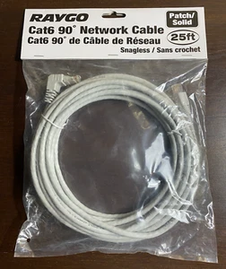 RAYGO Cat6 Ethernet Cable – 90° Angled Snagless 25ft – Gray – New - Zdjęcie 1 z 3