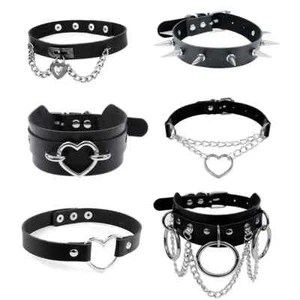 Collana Bondage Cosplay Spike Punk Gotico Collare Pelle Chockers Collari Rotondi - Foto 1 di 49