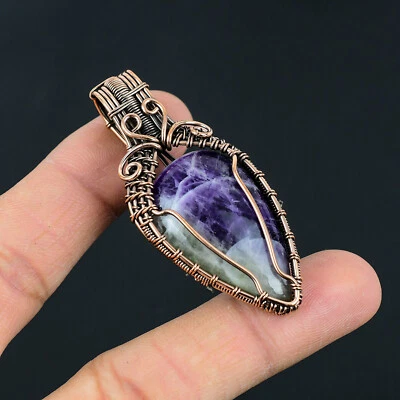 Colgante envuelto en alambre de cobre con piedras preciosas de amatista natural LC 206 Foto 1 de 4