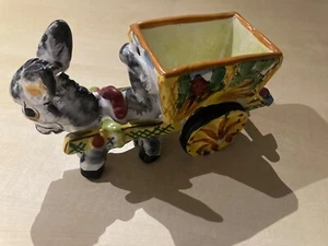 Keramik Majolika Esel Gespann Karren Handarbeit Malerei Alt Vintage Design - Bild 1 von 7