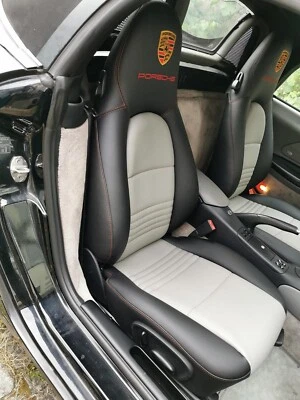Fundas de asiento de cuero sintético negras y grises para Porsche 986.996.911 Boxster (1997-2004) Foto 1 de 4