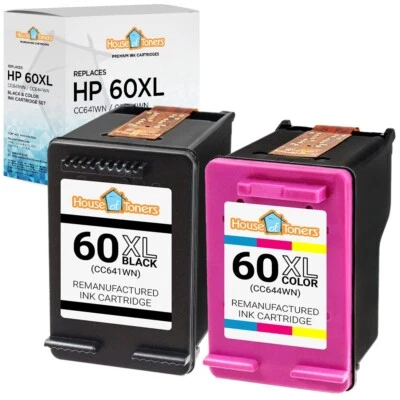 60 60XL Ink Cartridge Black Color For HP DeskJet D1663 D2530 D2545 Envy - 2PK - Image 1 of 2