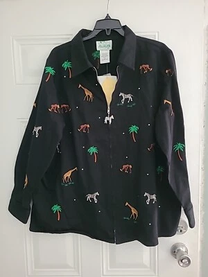 NWT The Quacker Factory 1X Embroidered Jacket Blazer Black Zebra Giraffe Monkey  - Image 1 of 4