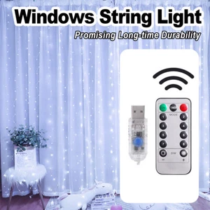 Window Curtain String Lights 8 Modes Copper Wire Led Light Usb Plug In 300 3m*3m - Picture 1 of 16