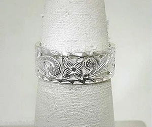 7.5MM 925 SILVER PIERCED OPENWORK HAWAIIAN ORCHID HERITAGE SCROLLS FLAT RING