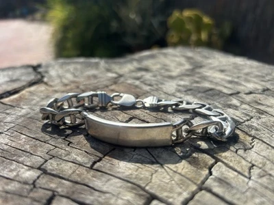 Vtg .925 Sterling Silver Mariner Link ID Bracelet HUGE 9” Wrist Heavy 49.5 Grams - Image 1 of 4