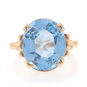 Yellow Gold Spinel Vintage Cocktail Solitaire Ring - 10k Oval 8.50ct - Picture 1 of 9