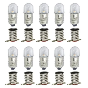 10 Sets AC E10 3V Warm White LED Bulbs Light Bulbs SMD 0.5W 60LM Screw Base L - Picture 1 of 6