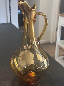 On Sale - - Vintage MOSER Amber  Glass Flower & Gold Rare Carafe  - Picture 1 of 4