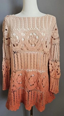 Top Denim 24/7 Crochet Talla M Ombre Melocotón Naranja Boho Festival Playa Cubrir Foto 1 de 4