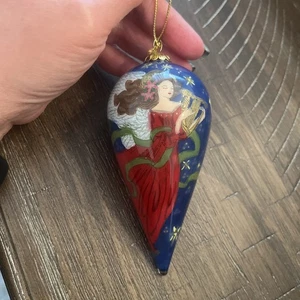 Vintage Pier 1 Li Bien Glass Christmas Tree Ornament Angel w/ Harp - Picture 1 of 10