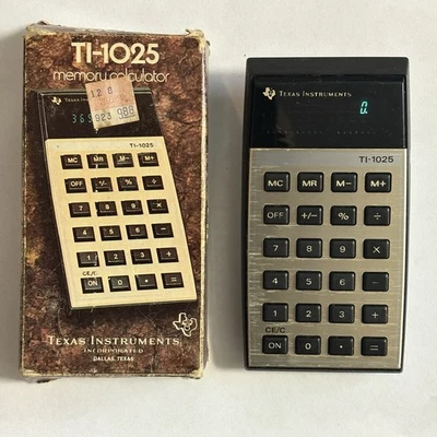 Texas Instruments TI-1025 Calculator Blue Green VFD Display 1978 Works w/ Box - Image 1 of 4