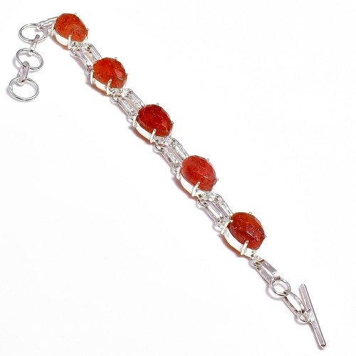 VALENTINO Bracciale gioiello argento sterling 925 pietra preziosa quarzo fragola naturale misura 7 8"