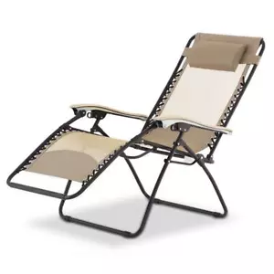 Ergo Chaise Lounger Large Reclining Breathable Mesh Pool beach Chair TAN - Picture 1 of 3