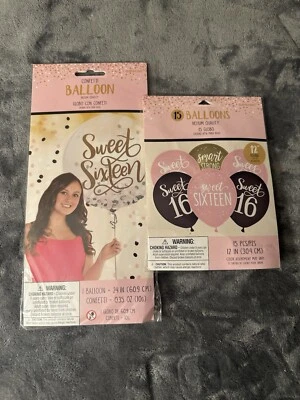 Dulces 16 Globos de Fiesta Confeti Látex Decoraciones de Cumpleaños Rosa Negro Dorado Foto 1 de 4
