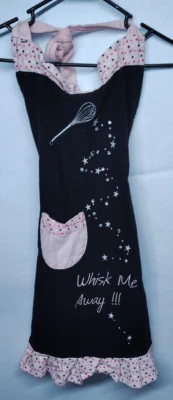 100% Cotton Apron Halter Black/Pink Polka Dot Wisk Me Away Pocket Retro/Vintage - Image 1 of 4