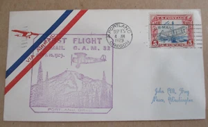 COVER 1931 "CACHET FIRST FLIGHT AIR MAIL AM32 PORTLAND, OR w/CLASSIC BI-PLANE CA - Picture 1 of 4