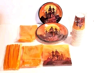 New NIB 168 Pcs Halloween party, Napkins, Cups, Spoons Forks, knifes, Serves 24 - Picture 1 of 3