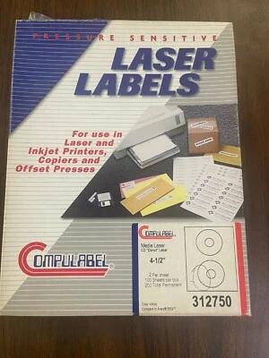 Compulabel  CD/DVD 4 1/2" Donut Labels- White - 2 per sheet 100 sheets - Image 1 of 3