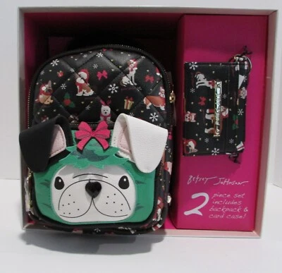 Betsey Johnson Christmas Dogs Mini Backpack & Card Case Gift Box NWT - Image 1 of 4