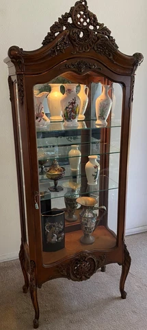 Vintage Antique Victorian glass Mirror curio display cabinet 71" tall Cover