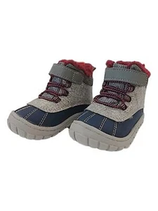 Toddler Boys Gray & Blue Faux Fur Lined Work & Hiking Boots Shoes - Picture 1 of 1